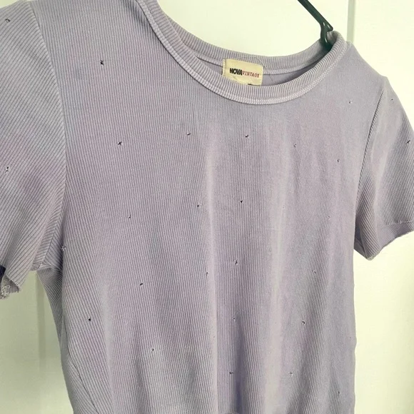 Nova Vintage Lavender Distressed Crop Top Baby Tee - Picture 3 of 4